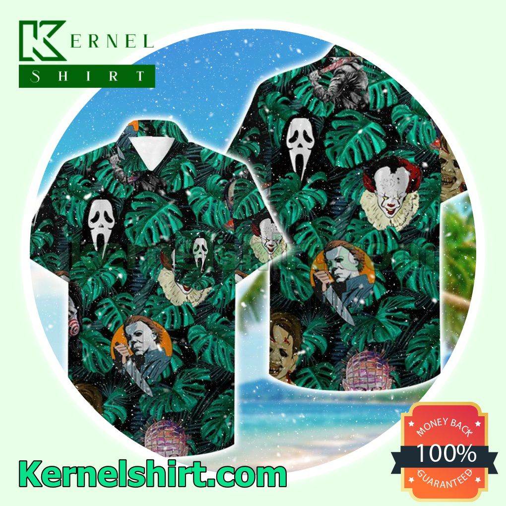 Horror Movies Killer Characters Green Leaf Print Beach Shirt