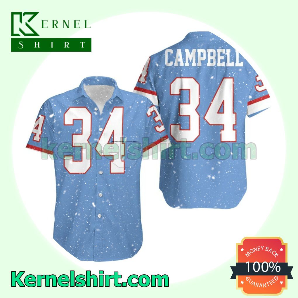 Houston Oilers Earl Campbell 34 Light Blue Throwback Retired Player Beach Shirt