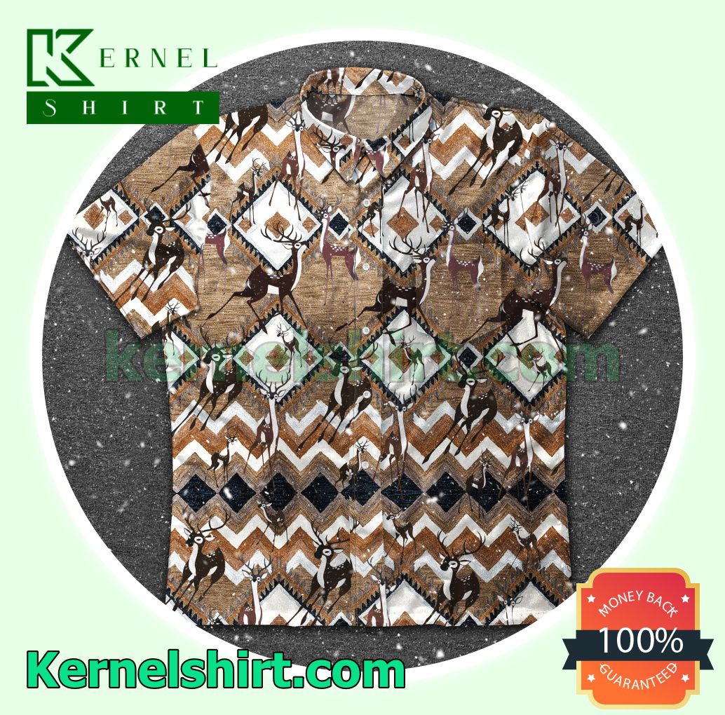 Hunting Deer Pueblo Multi Colored Native American Beach Shirts