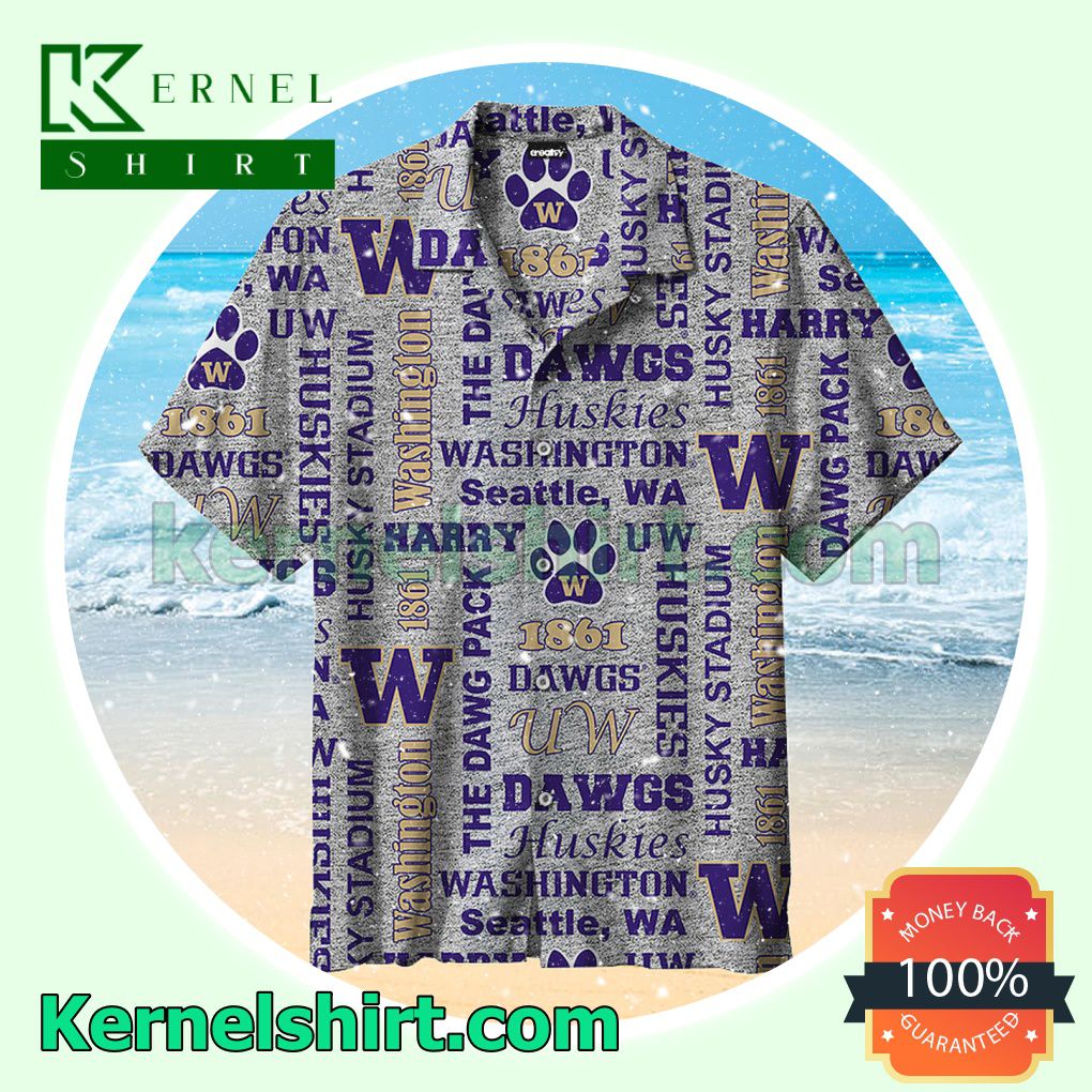 Huskies Washington Seattle The Dawg Pack Grey Beach Shirt