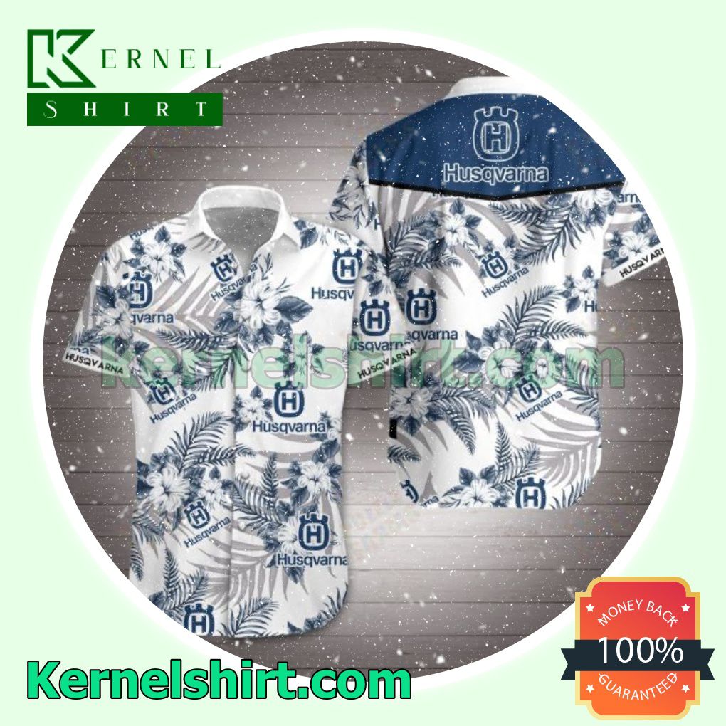 Husqvarna Navy Tropical Floral White Beach Shirts