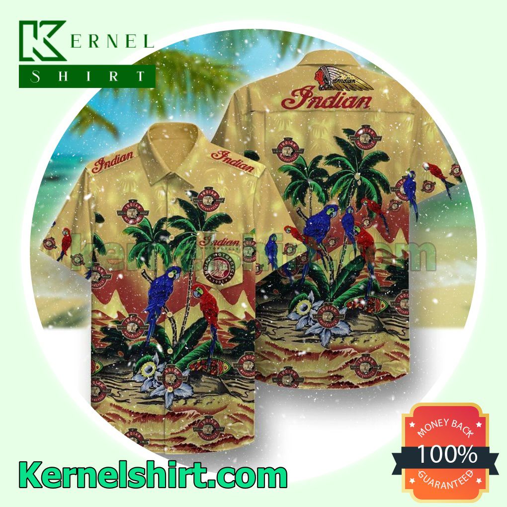 Indian Motorcycle Parrot Flowers Beach Shirt