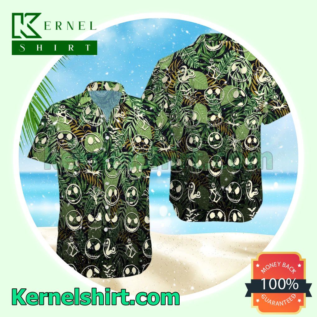 Jack Skellington Green Floral Unisex Aloha Beach Hawaiian Shirt