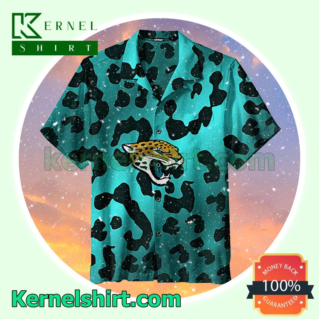 Jacksonville Jaguar Tiger Face And Leopard Print Teal Beach Shirt