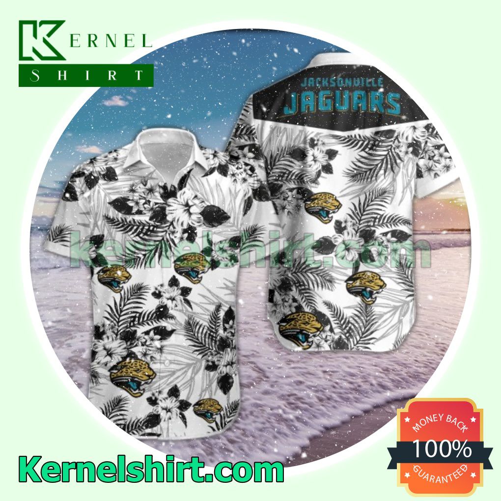 Jacksonville Jaguars Black Tropical Floral White Beach Shirts