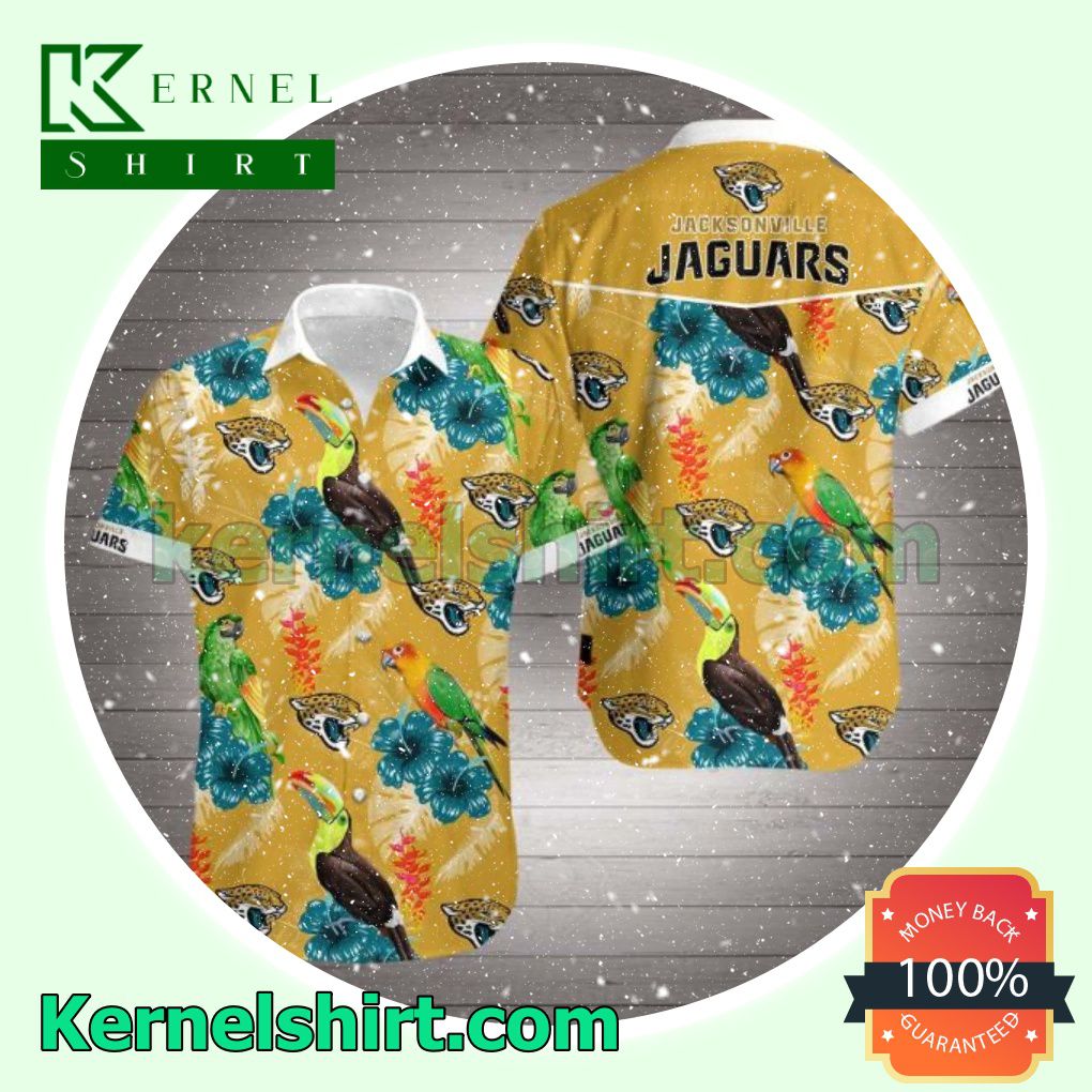 Jacksonville Jaguars Parrot Blue Hibiscus Yellow Beach Shirts