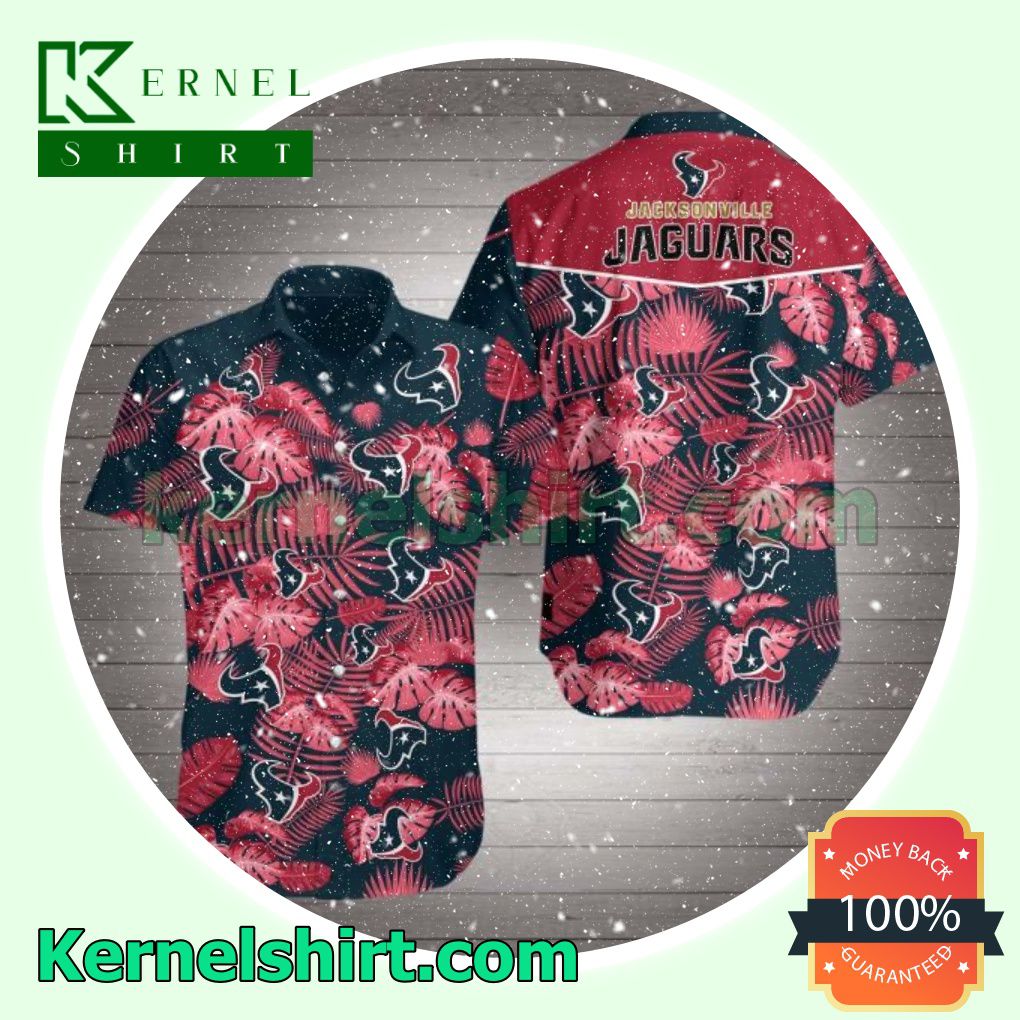 Jacksonville Jaguars Red Tropical Leaves Beach Shirts