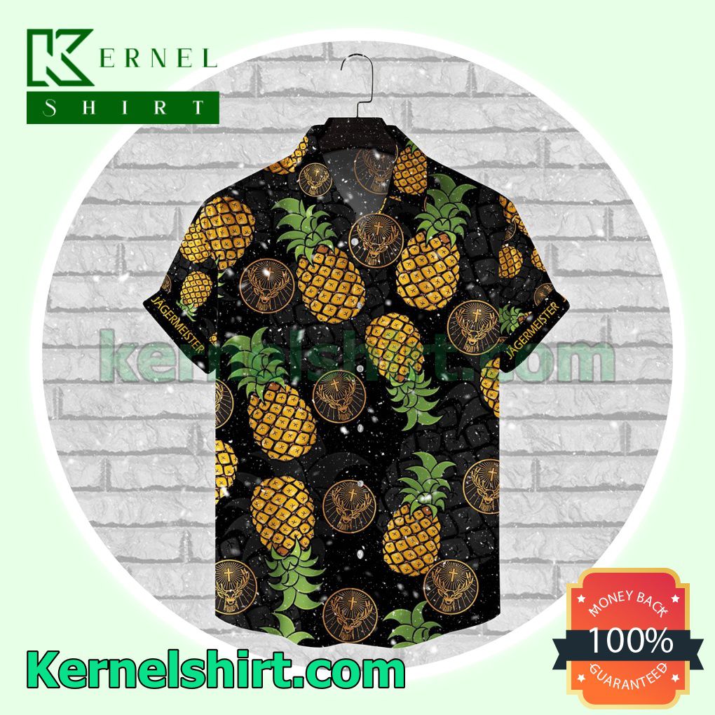 Jagermeister Pineapple Black Aloha Beach Hawaiian Shirt