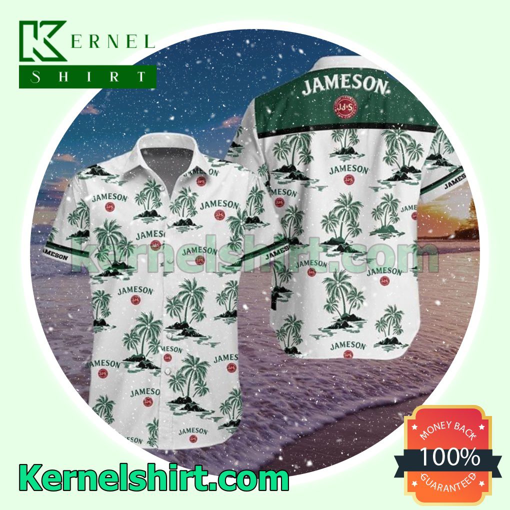 Jameson Irish Whiskey Green Palm Tree White Beach Shirts