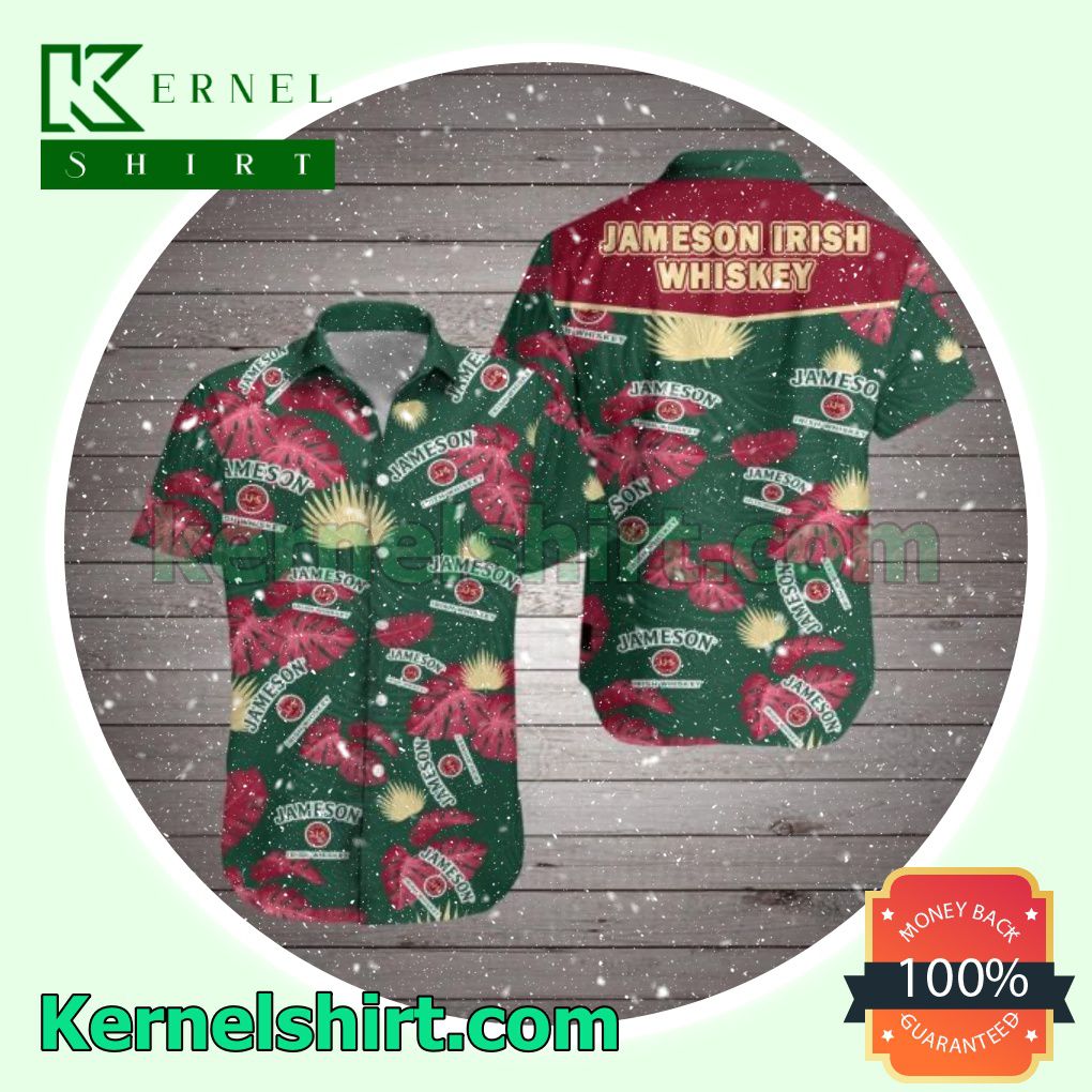 Jameson Irish Whiskey Red Tropical Leaves Green Beach Shirts