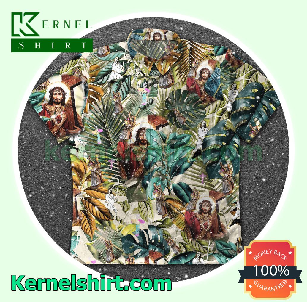 Jesus Marvel Leaf Print Beach Shirts