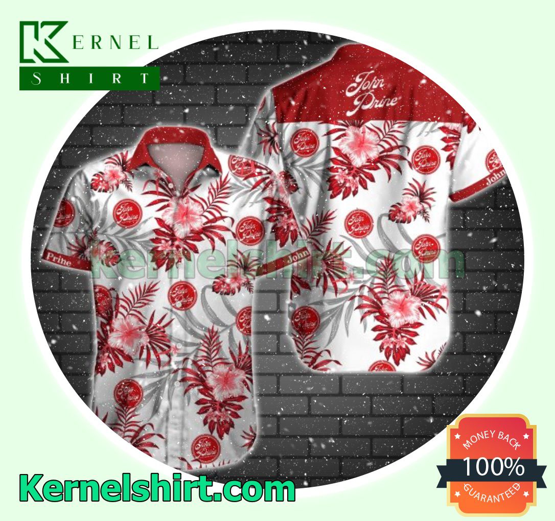 John Prine Red Tropical Floral White Beach Shirts