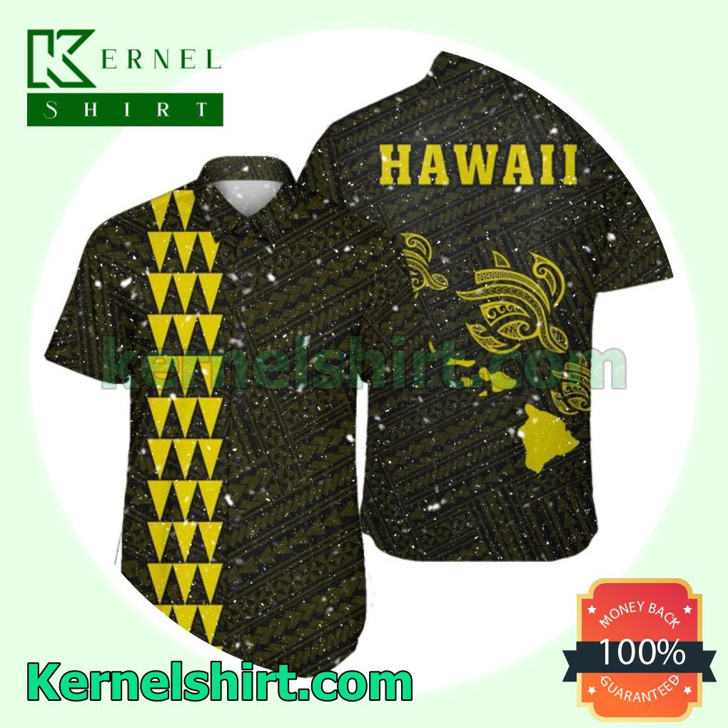 Kakau Polynesian Three Turtles Map Yellow Beach Shirts