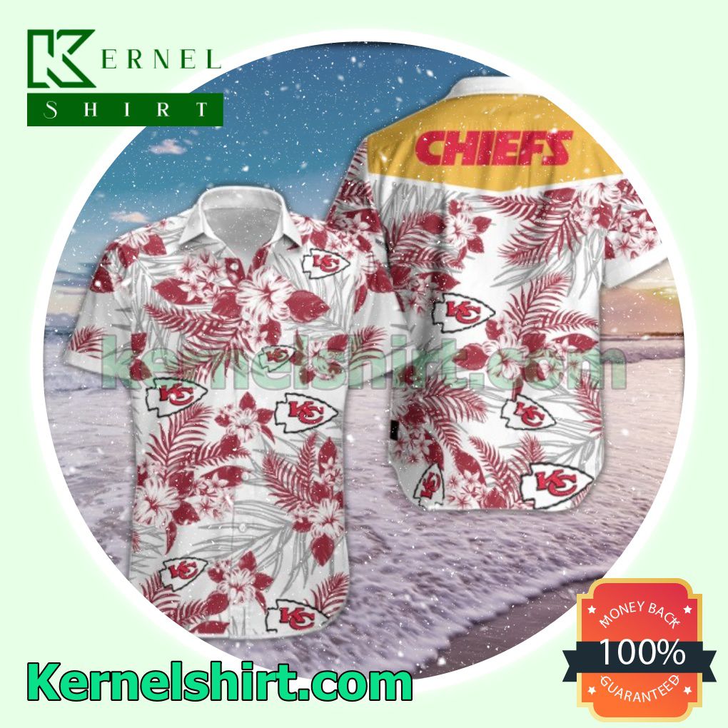 Kc Chiefs Wine Red Tropical Floral White Beach Shirts