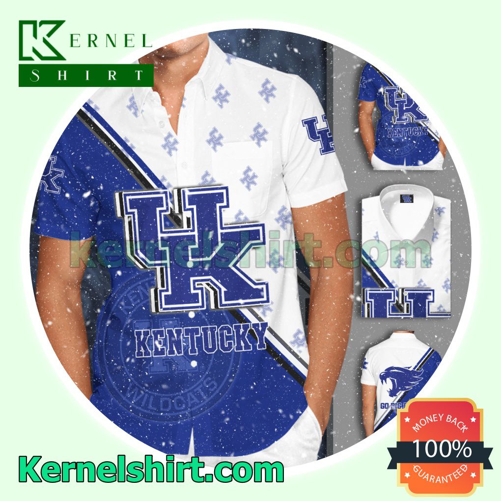 Kentucky Wildcats Neon Blue White Aloha Beach Hawaiian Shirt