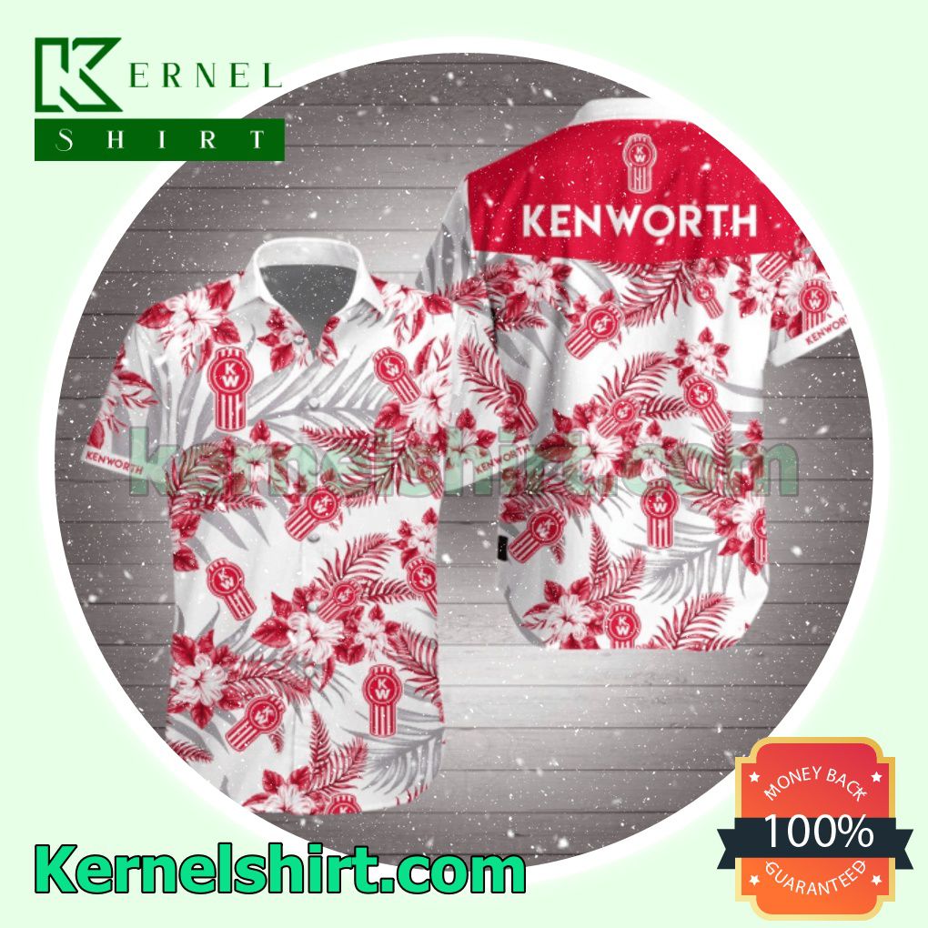 Kenworth Red Tropical Floral White Beach Shirts