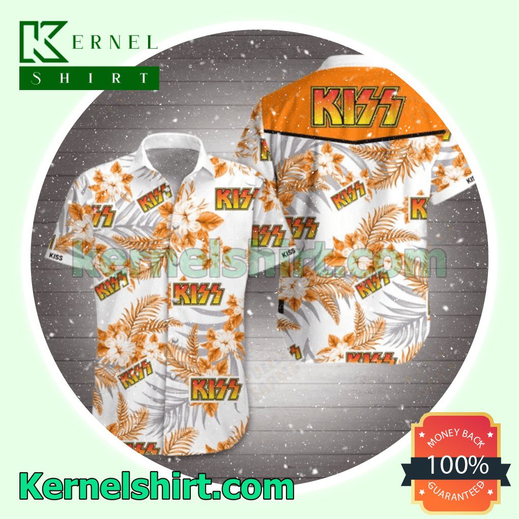 Kiss Orange Tropical Floral White Beach Shirts