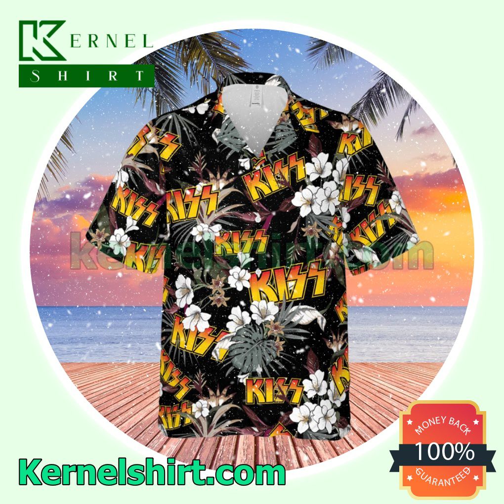 Kiss Rock Band Tropical Forest Black Aloha Beach Hawaiian Shirt
