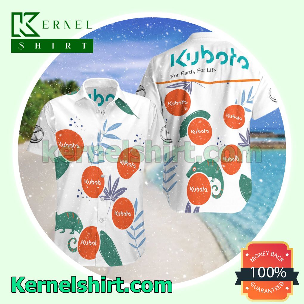 Kubota For Earth For Life White Aloha Beach Hawaiian Shirt