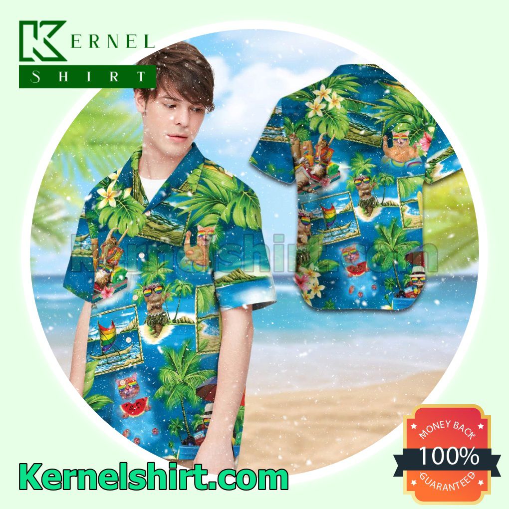 LGBT With Cats And Tropical Leaves For LGBT Community Summer Hawaiian Shirt