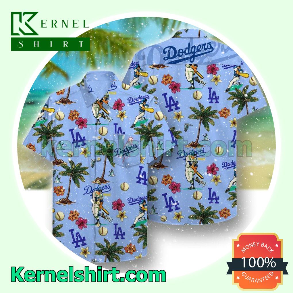 La Dodgers Baseball Tropical Print Blue Beach Shirt