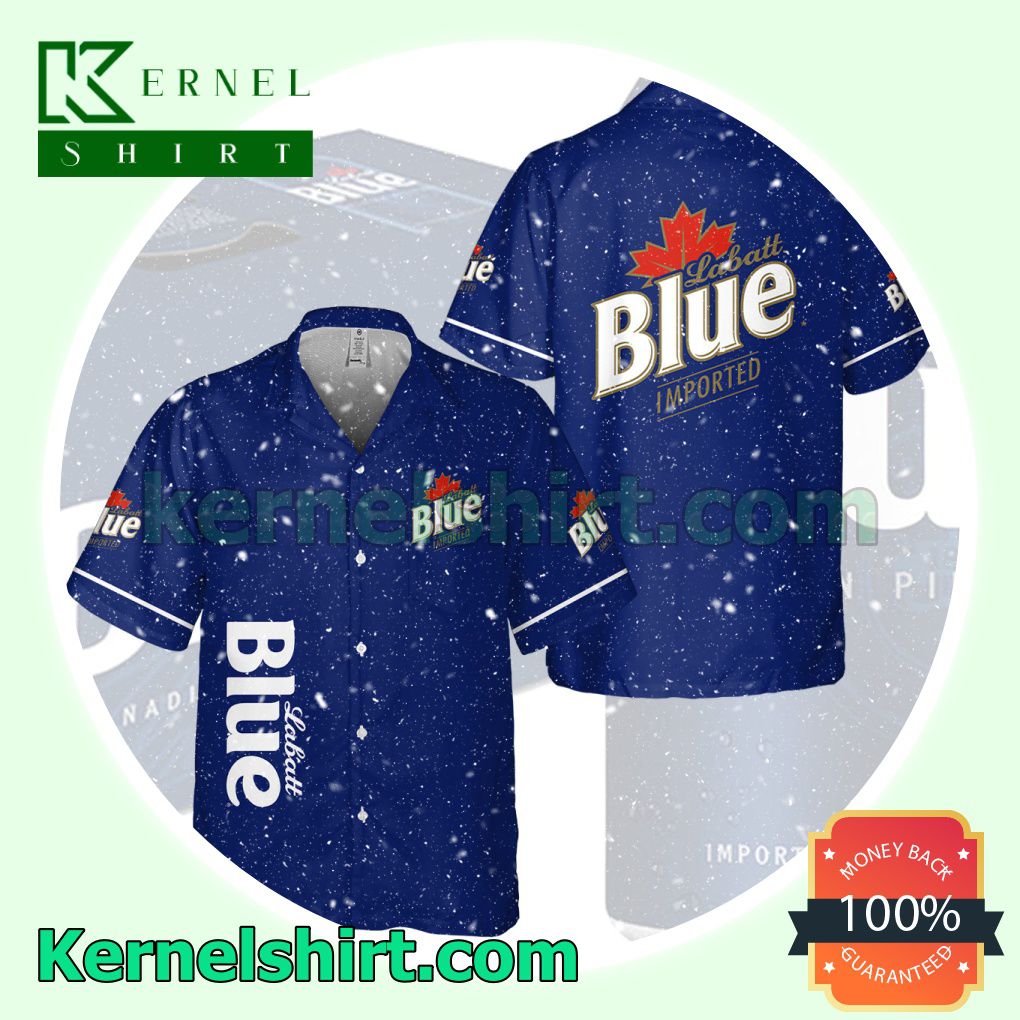 Labatt Blue Imported Beer Navy Aloha Beach Hawaiian Shirt