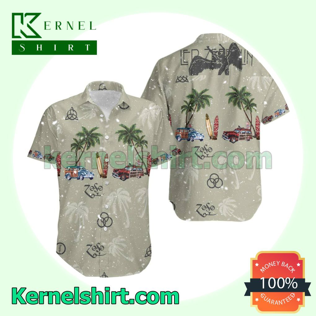 Vibrant Led Zeppelin Beach Pattern Palm Tree Print Beach Shirt