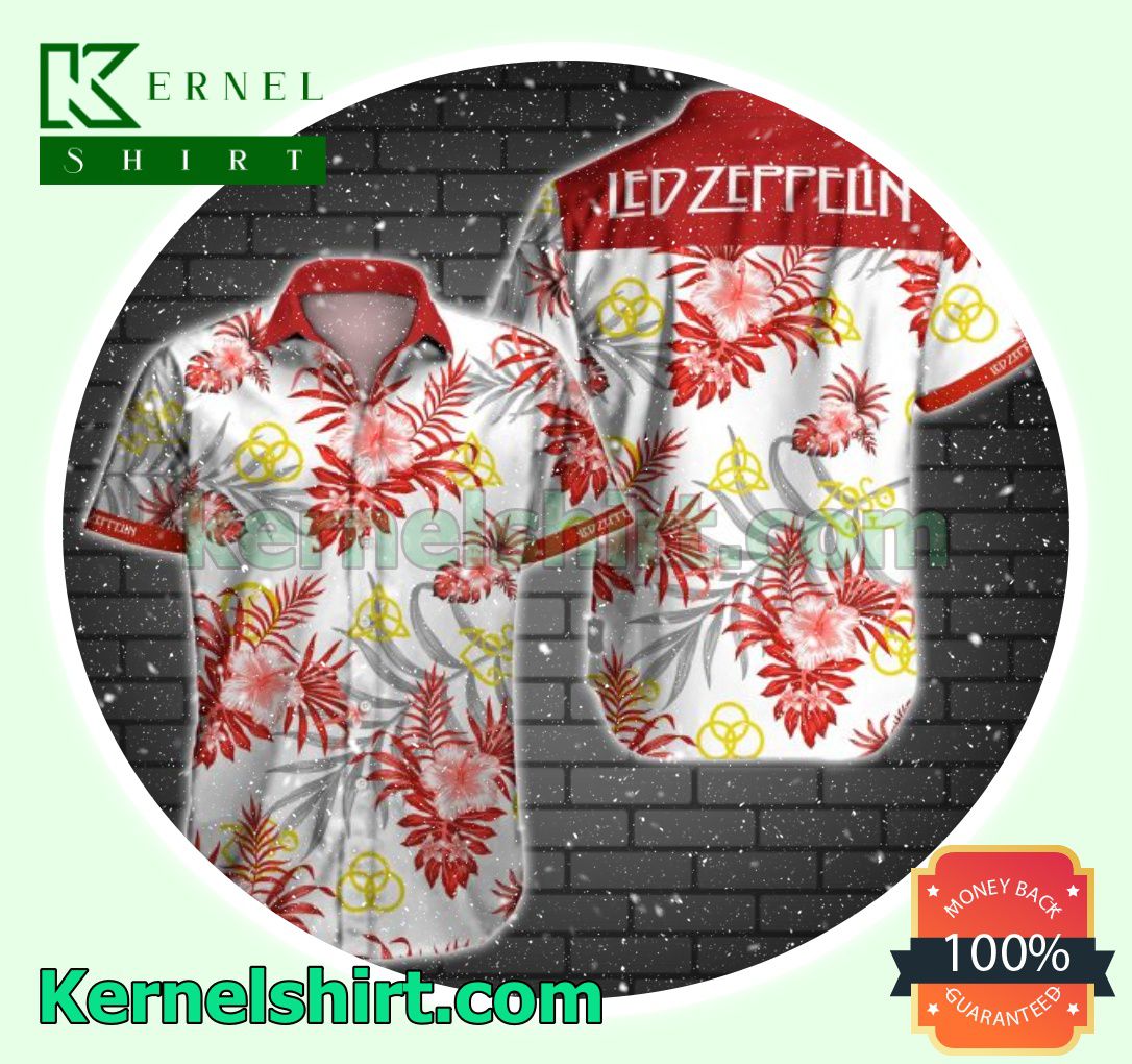 Led Zeppelin Red Tropical Pattern White Beach Shirts