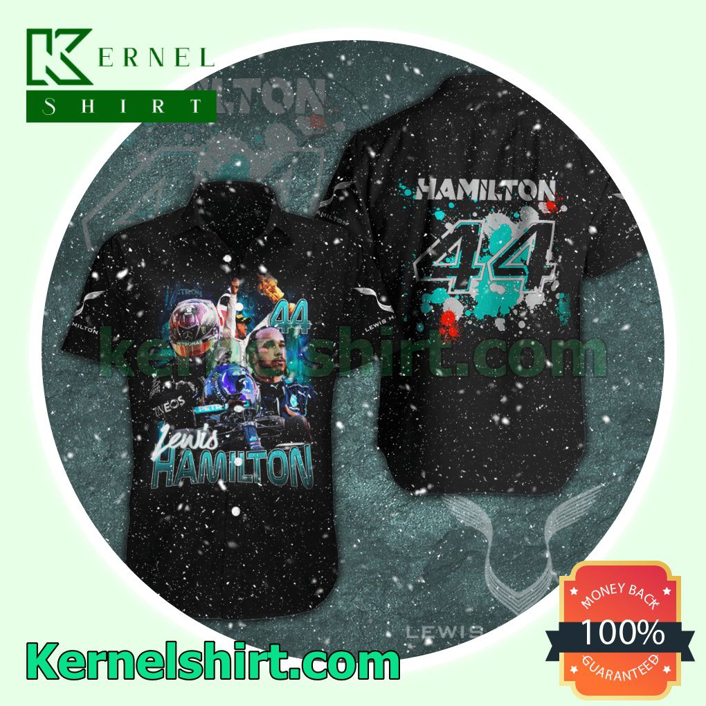 Lewis Hamilton 44 Mercedes AMG Petronas F1 Team Black Aloha Beach Hawaiian Shirt