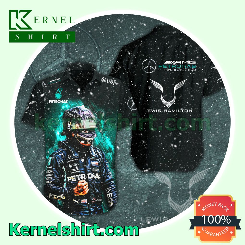 Lewis Hamilton Mercedes AMG Petronas F1 Team UBS Black Aloha Beach Hawaiian Shirt