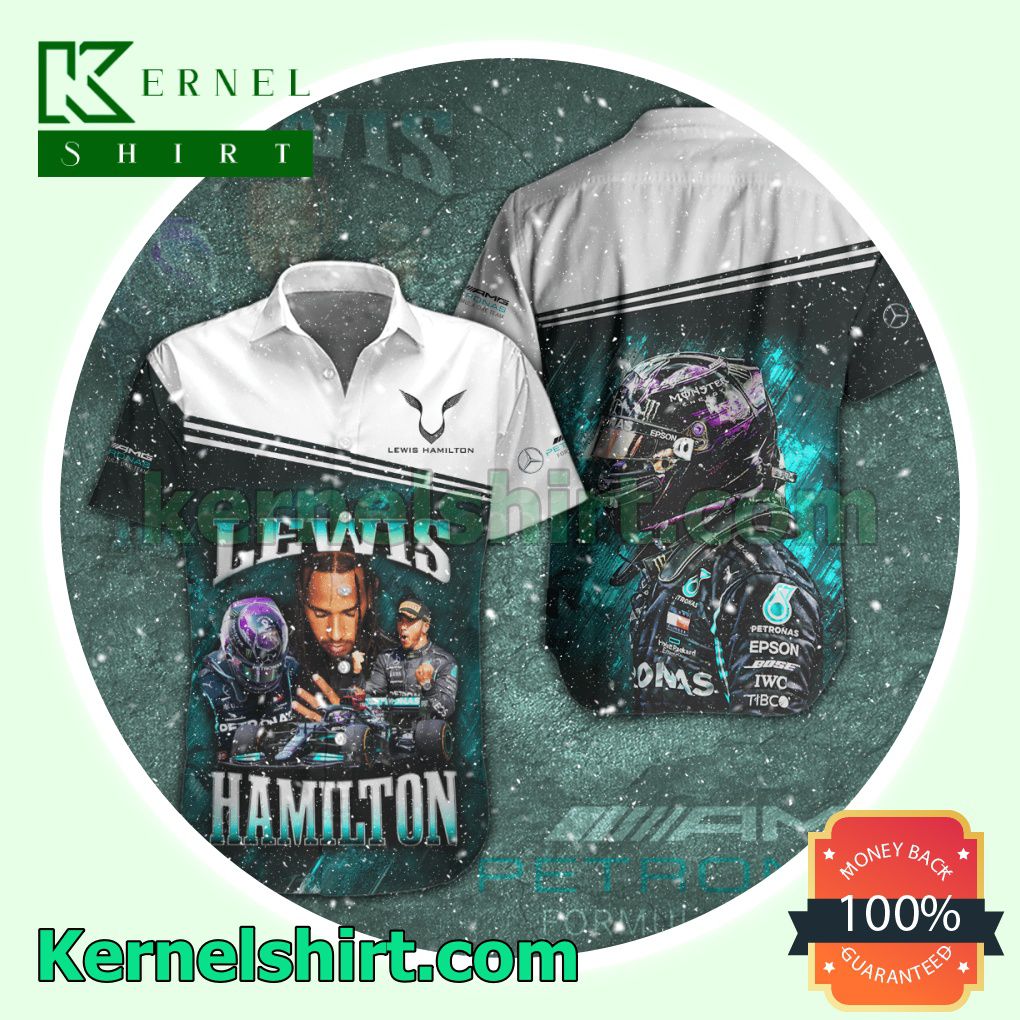 Lewis Hamilton Mercedes AMG Petronas F1 Team White Gray Aloha Beach Hawaiian Shirt