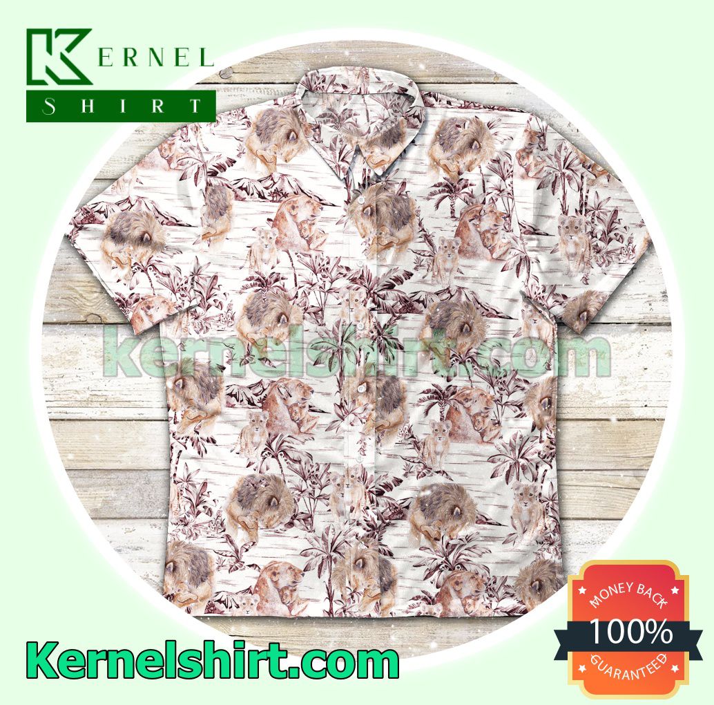 Lion Family Beach Pattern Beach Shirts