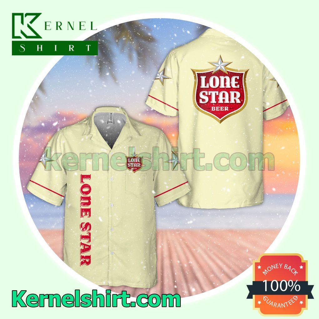 Lone Star Beer Light Yellow Aloha Beach Hawaiian Shirt