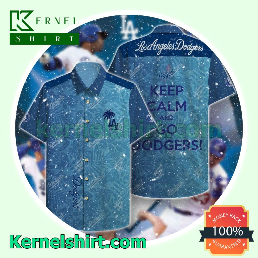 Los Angeles Dodgers Keep Calm And Go Dodgers Leaf Print Blue Beach Shirt