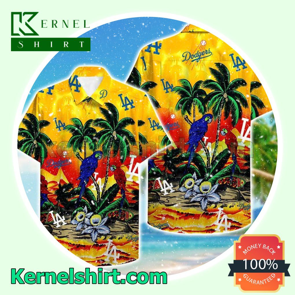 Los Angeles Dodgers Parrot Flowers Beach Shirt