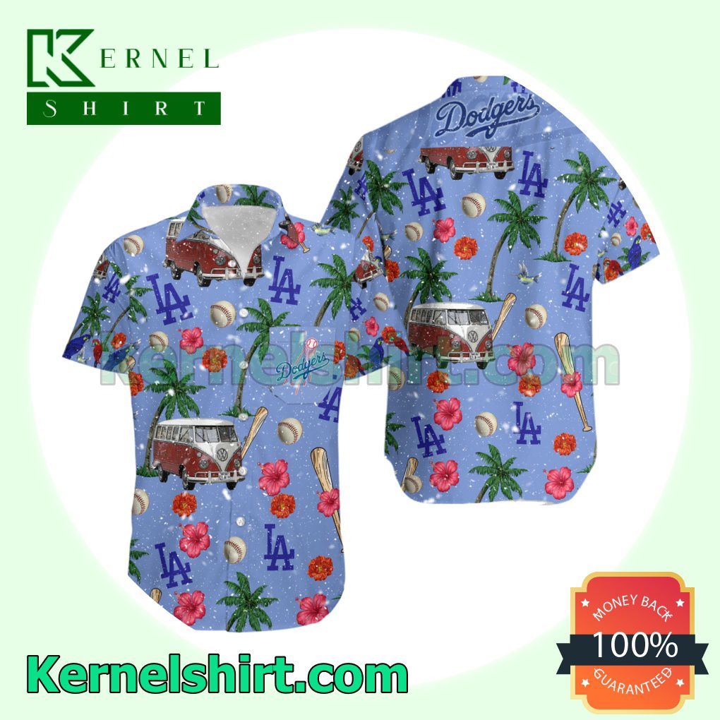 Very Good Quality Los Angeles Dodgers Volkswagen Beach Bus Floral Beach Shirt