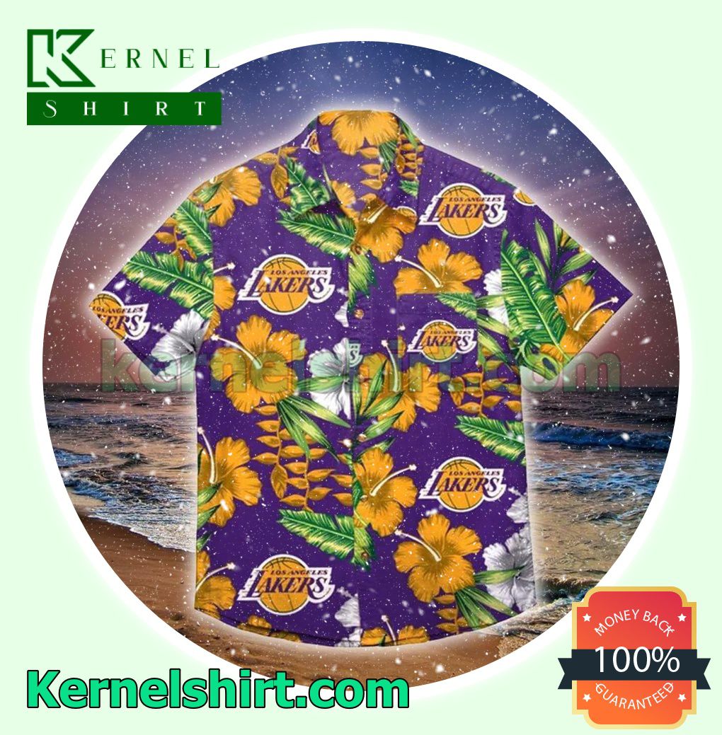 Etsy Los Angeles Lakers Hibiscus Flowers Purple Beach Shirt