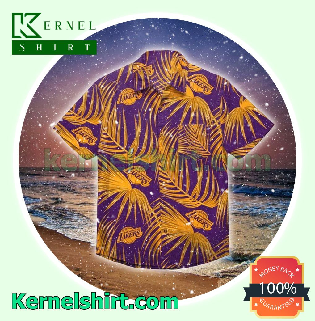 Discount Los Angeles Lakers Orange Palm Leaves Purple Beach Shirt
