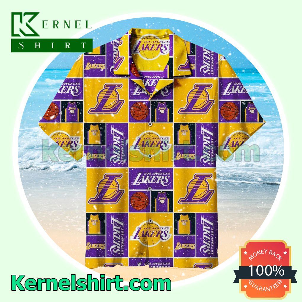 Los Angeles Lakers Yellow And Purple Squares Beach Shirt