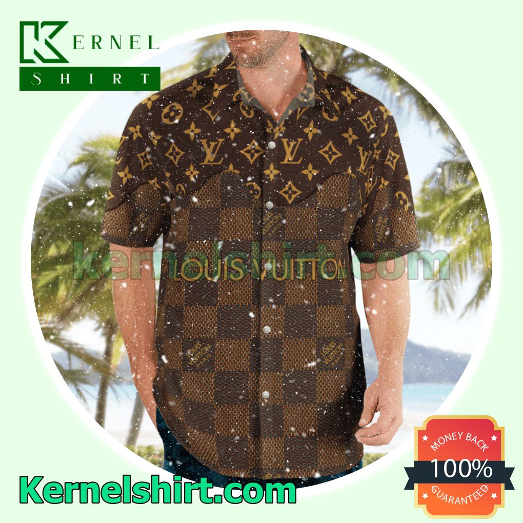 Louis vuitton brown logo luxury brand Swim Trunks and Hawaiian Shirts,  Flip-Flops set, by Mixmaperbo