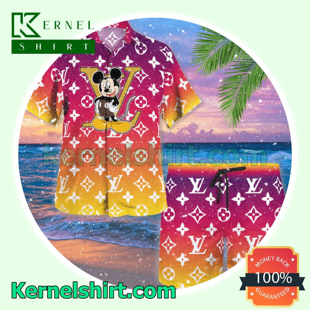 Louis Vuitton Mickey Mouse Monogram Gradient Luxury Summer Vacation Shirts, Beach Shorts