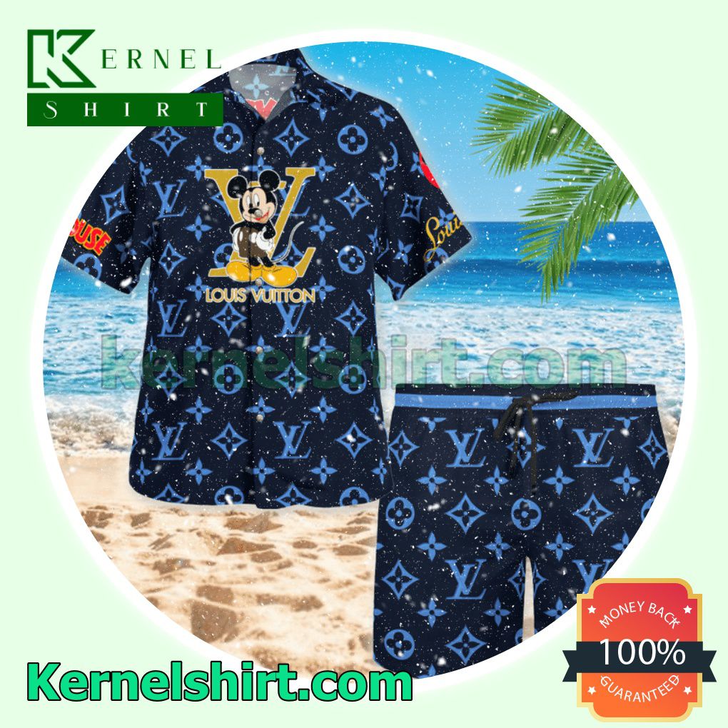 Louis Vuitton Mickey Mouse Navy Monogram Luxury Summer Vacation Shirts, Beach Shorts