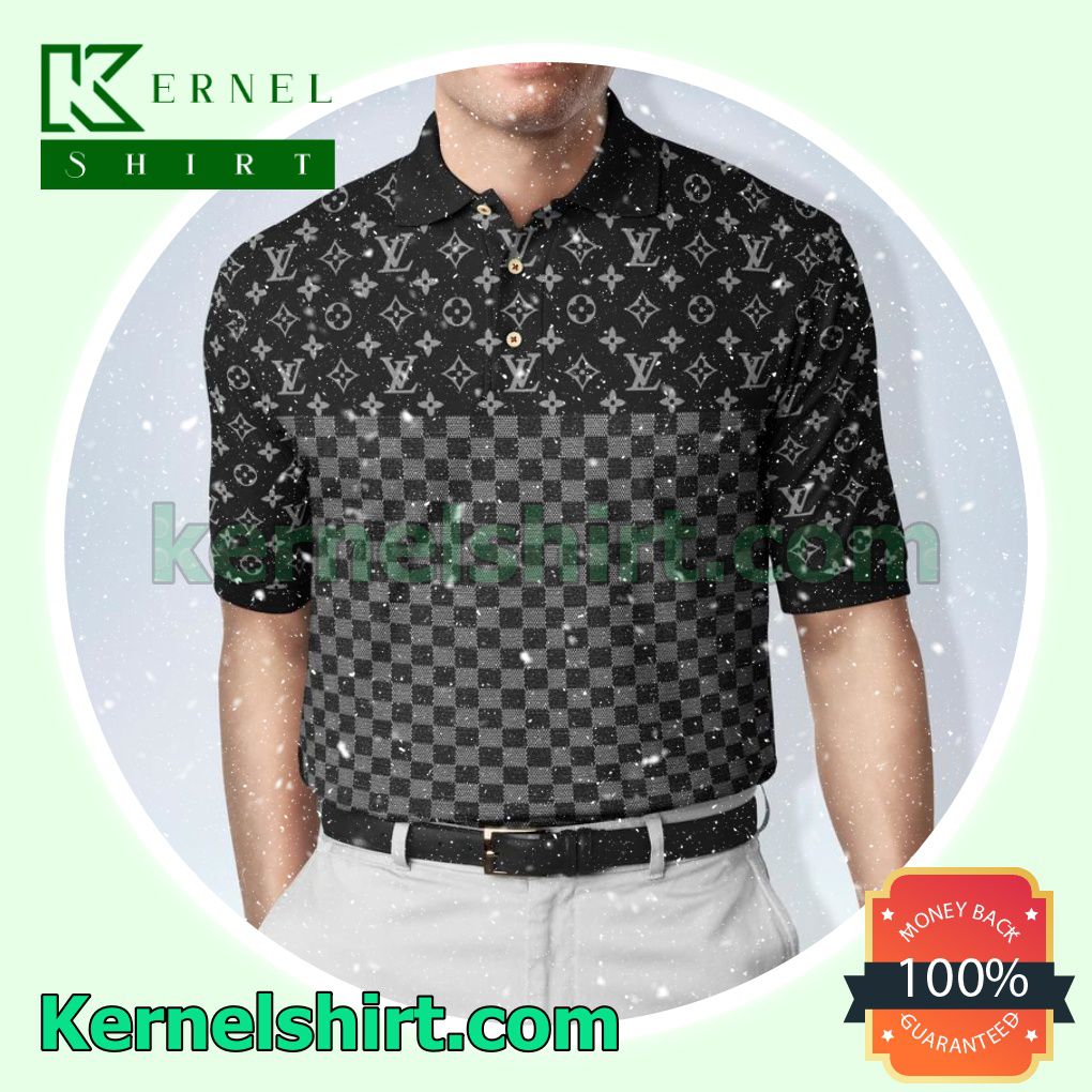 Louis Vuitton Monogram With Black And Grey Check Pattern Golf Polo