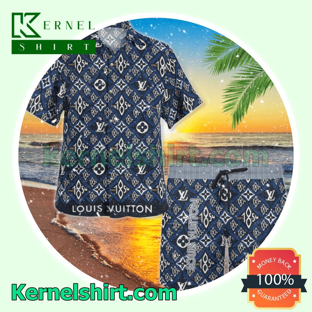 Louis Vuitton Since 1854 Blue Monogram Luxury Summer Vacation Shirts, Beach Shorts