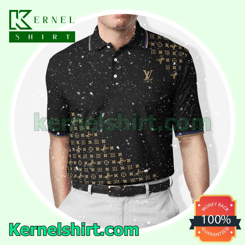 Louis Vuitton With Yellow Logo On Shoulder And Waist Black Golf Polo