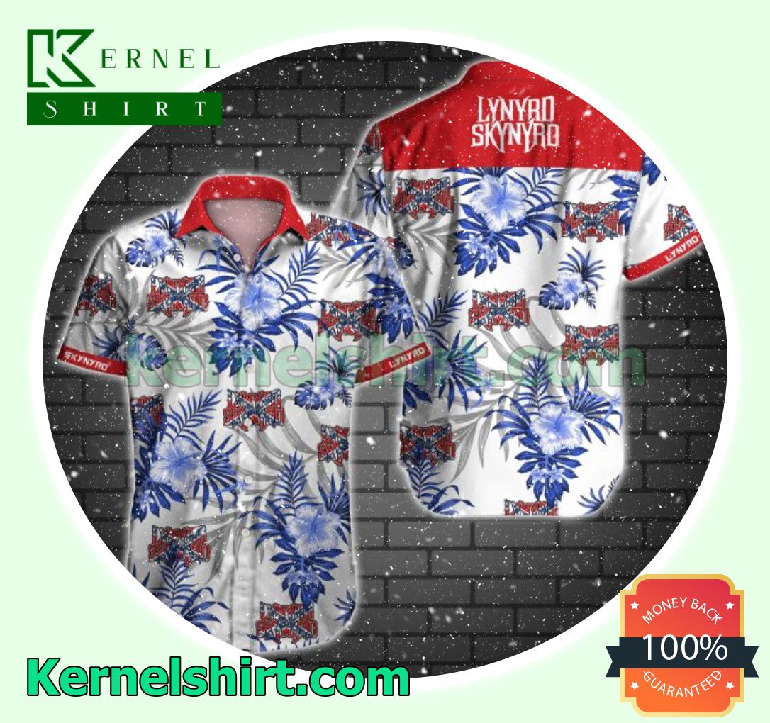 Lynyrd Skynyrd Blue Tropical Floral White Beach Shirts