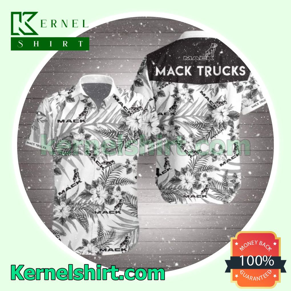 Mack Trucks Black Tropical Floral White Beach Shirts