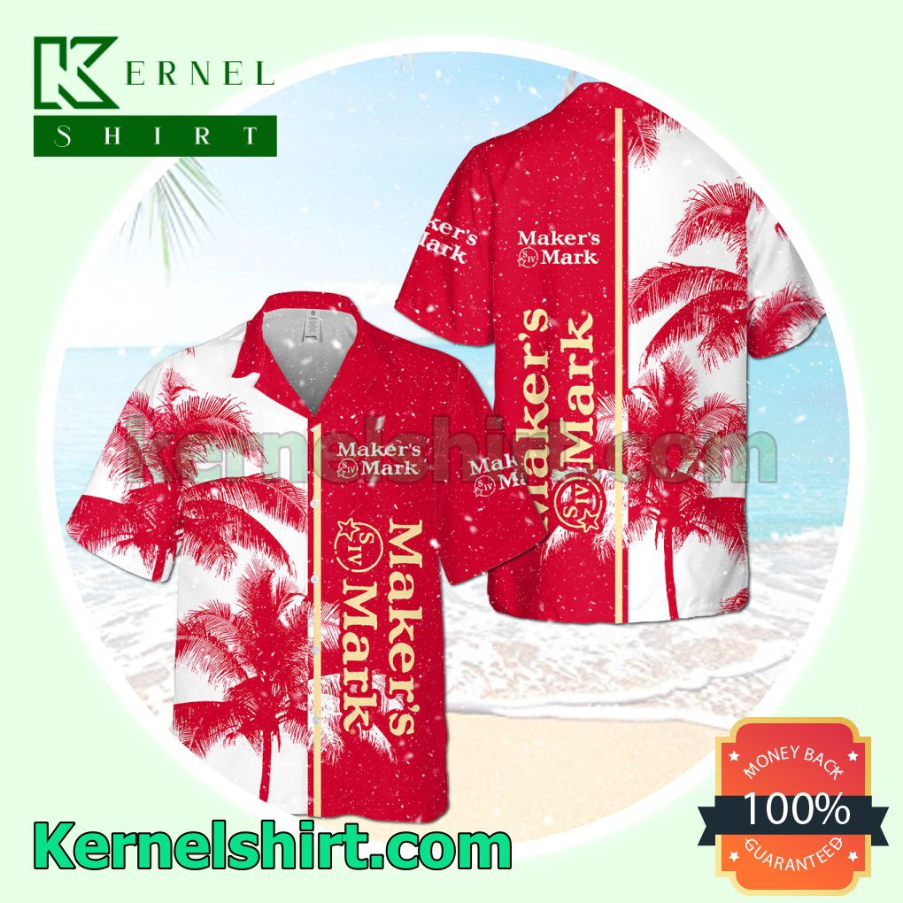 Maker's Mark Palm Tree White Red Aloha Beach Hawaiian Shirt
