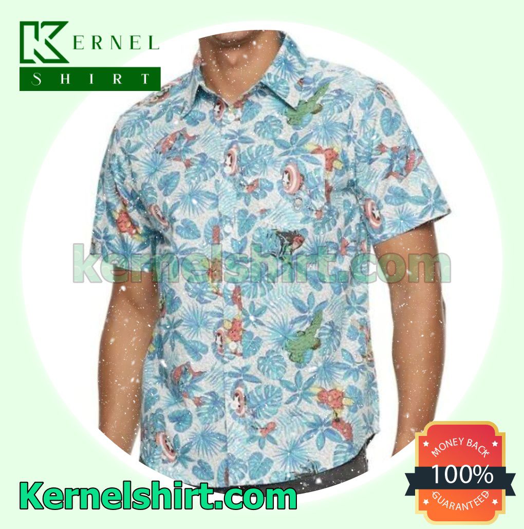 Marvel Avengers Superhero Blue Tropical Leaf Beach Shirts