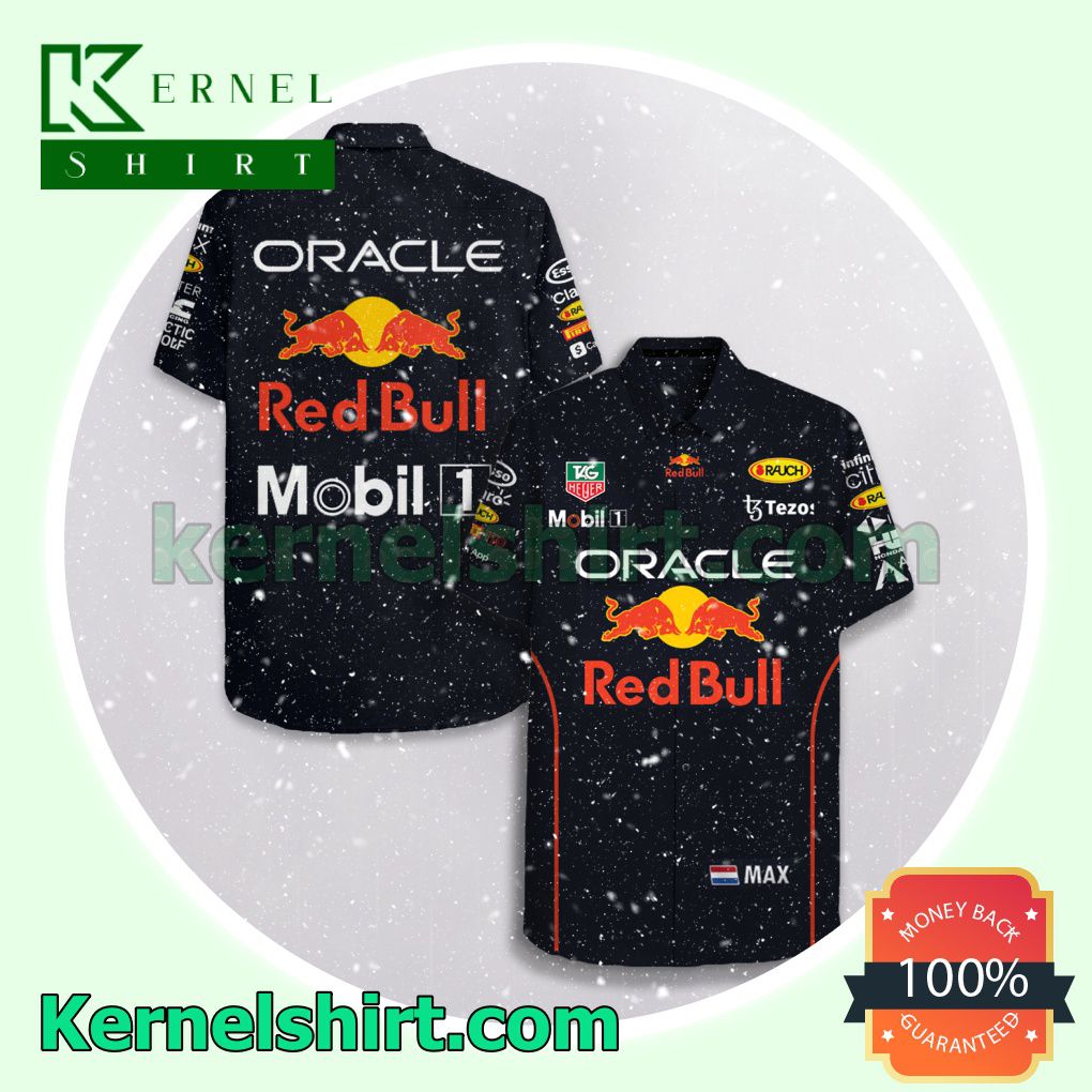 Max Verstappen Oracle Red Bull F1 Racing Mobil 1 Tag Heuer Tezos Black Aloha Beach Hawaiian Shirt
